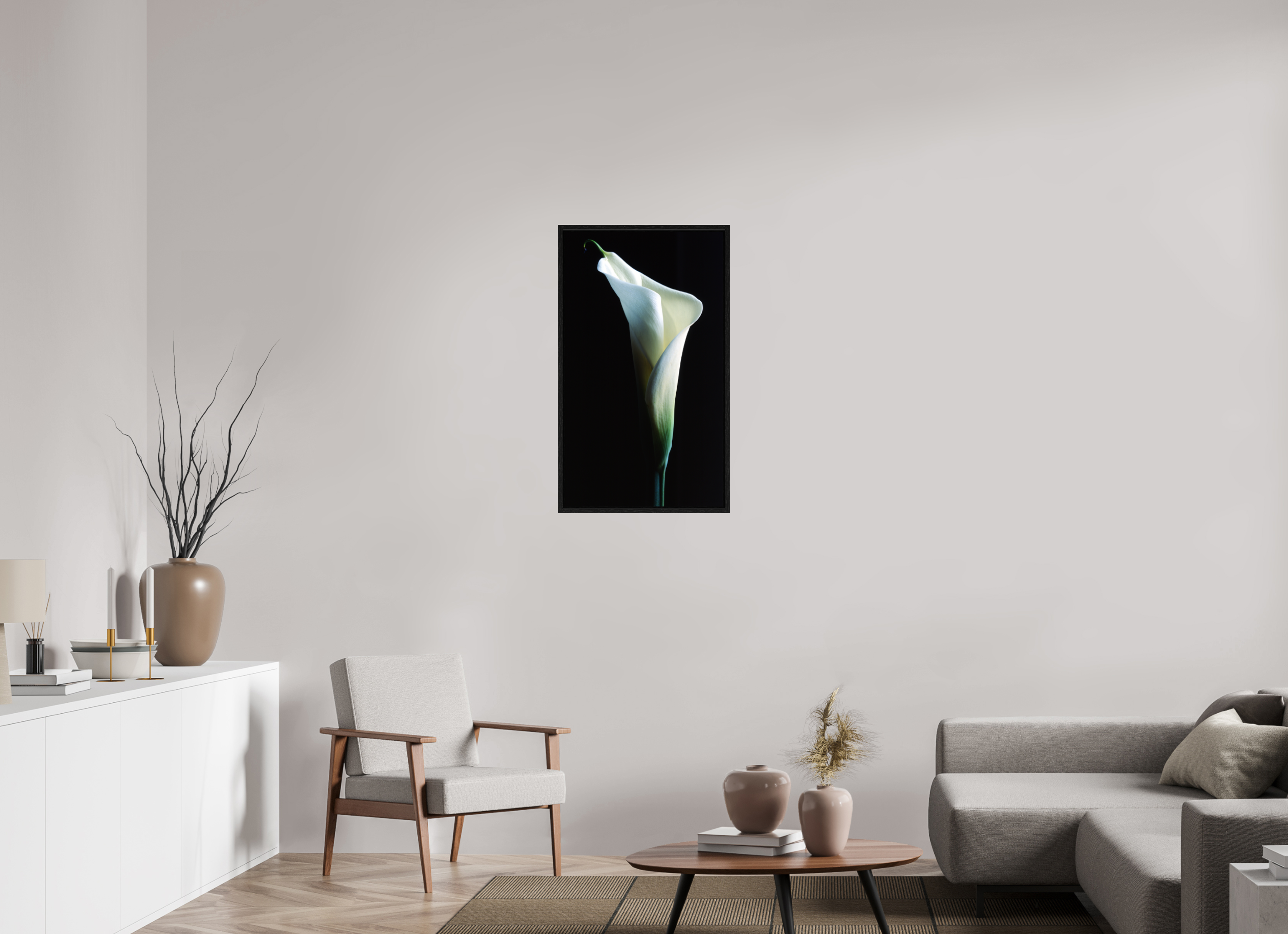 20 x 34.8″, Floater Frame Calla Lilly
