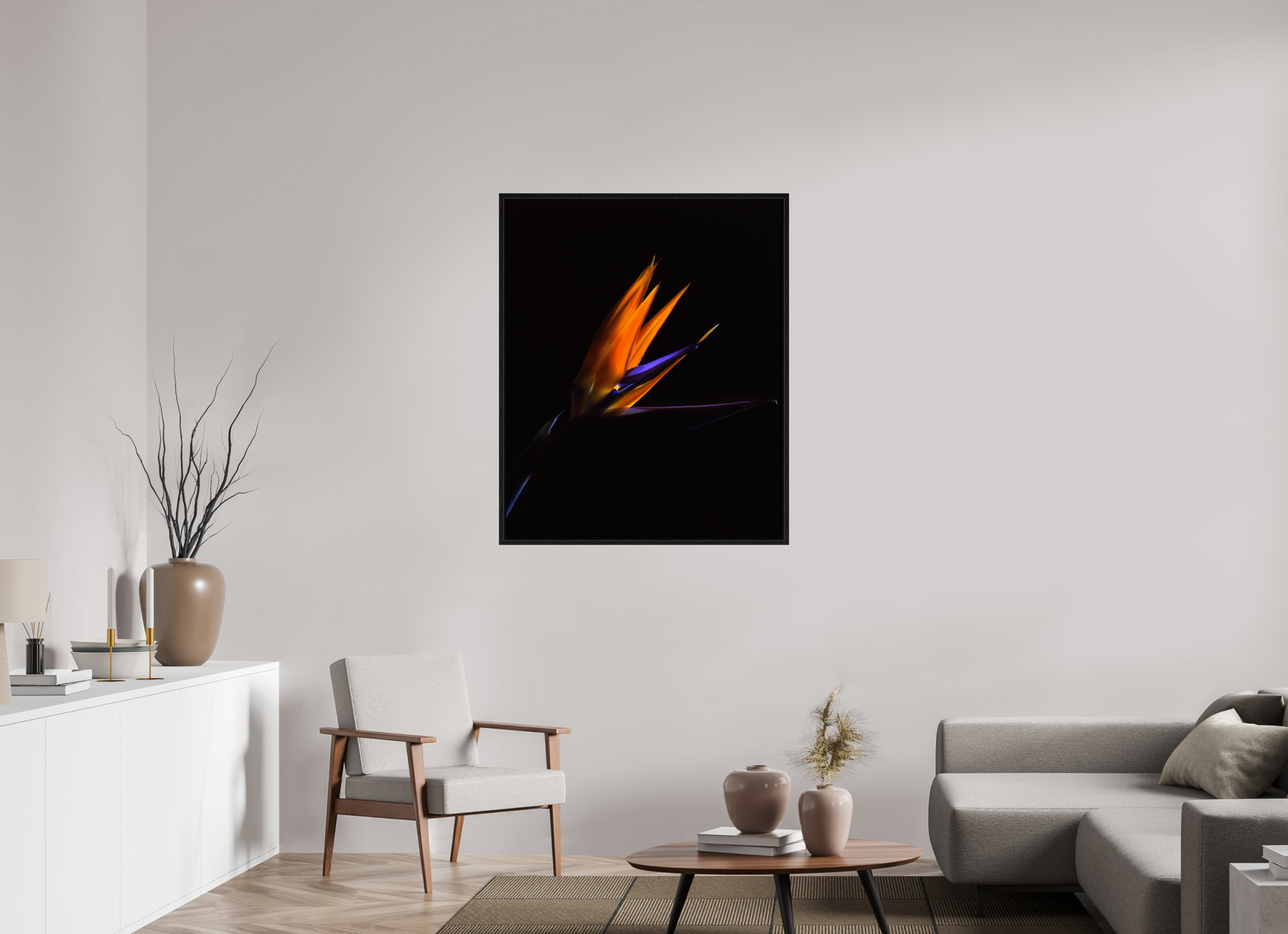 35 x 42.8″, Floater Frame Bird of Paradise