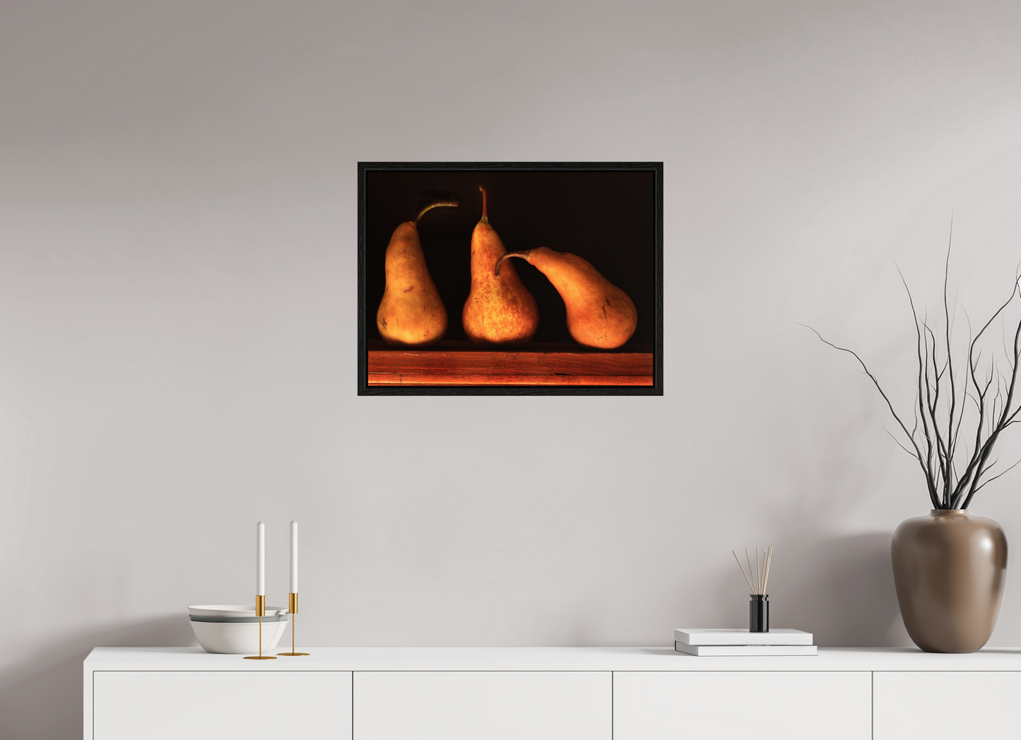 24 x 18″, Floater Frame Three Pears