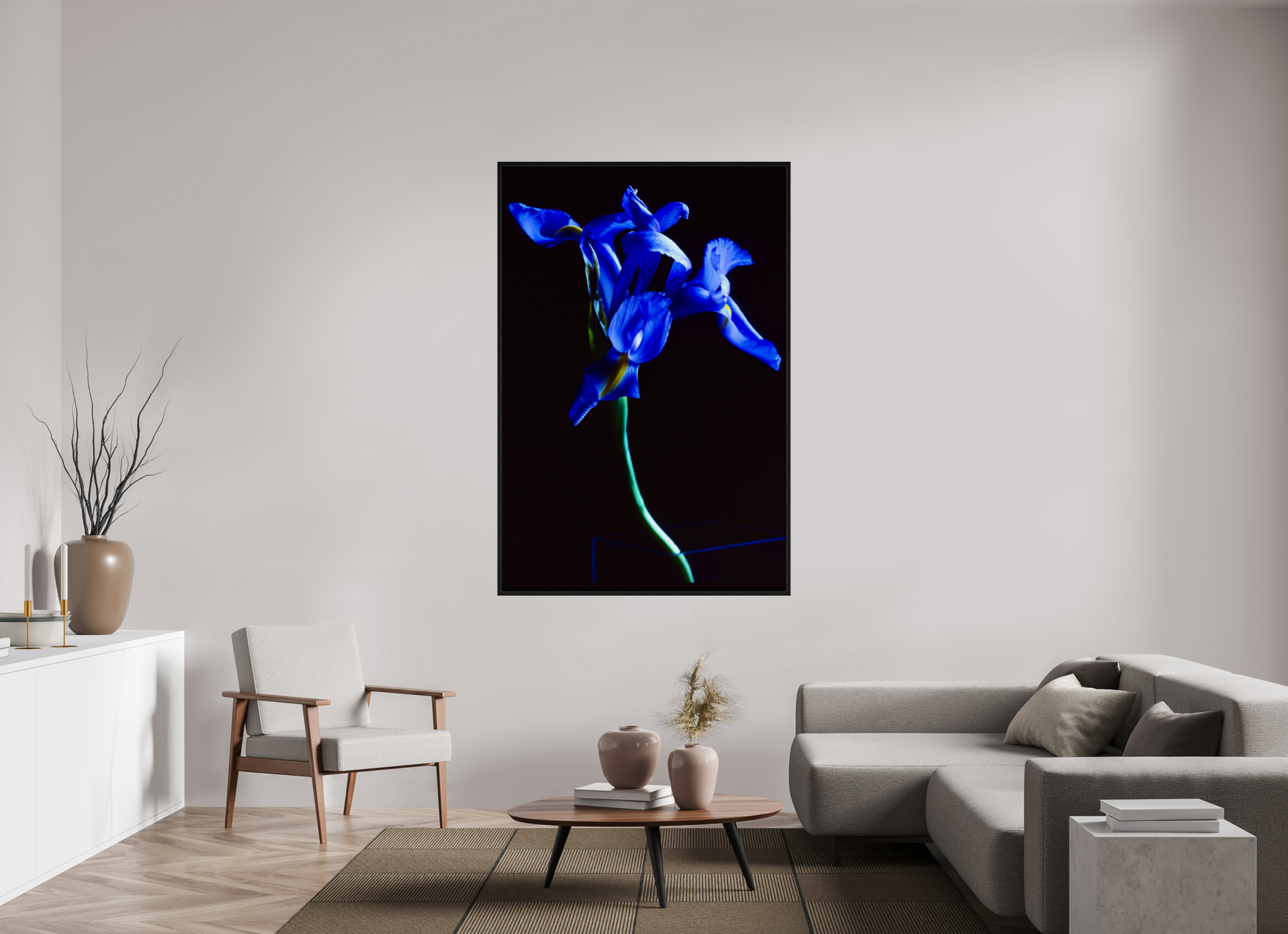 44 x 66″, Floater Frame Blue Iris single