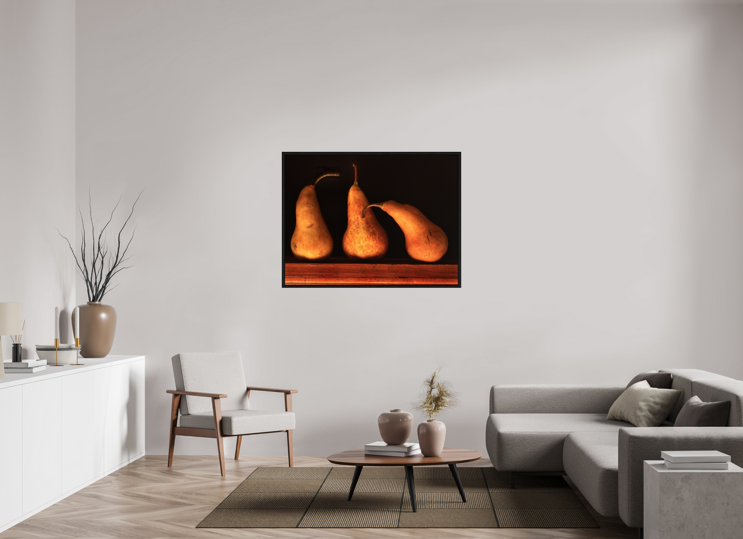 48 x 36″, Floater Frame Three Pears