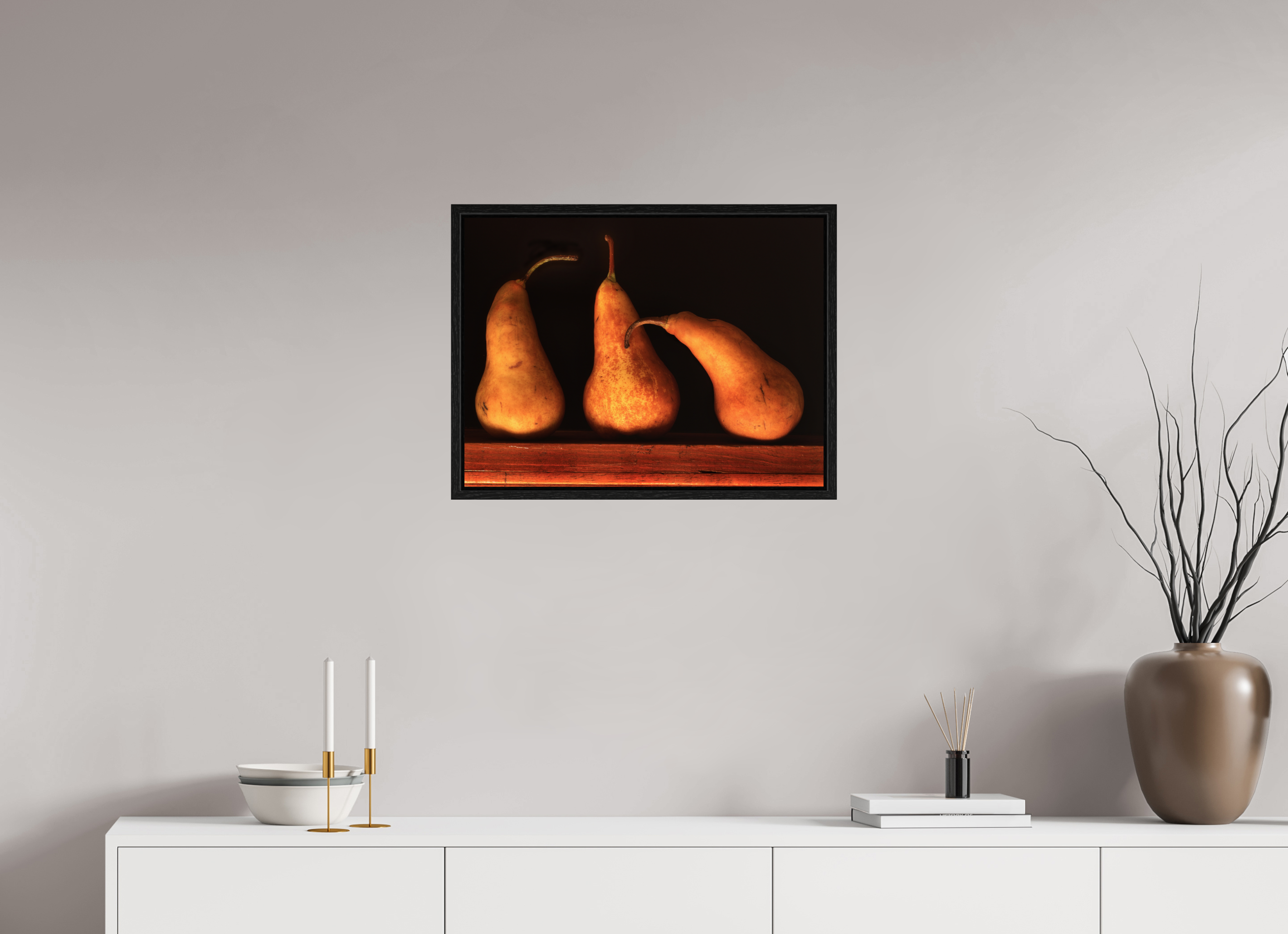 24 x 18″, Floater Frame Three Pears