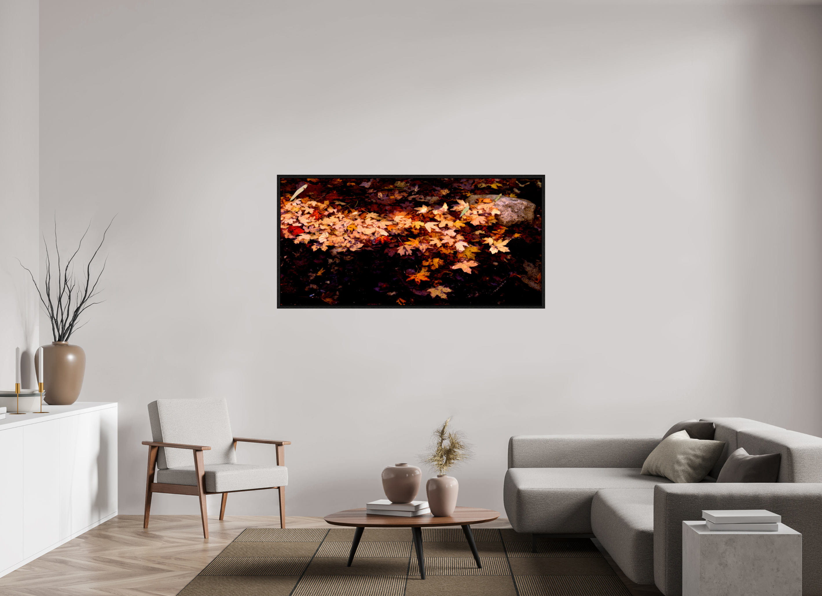 63.8 x 31″, Floater Frame Autumn Leaves