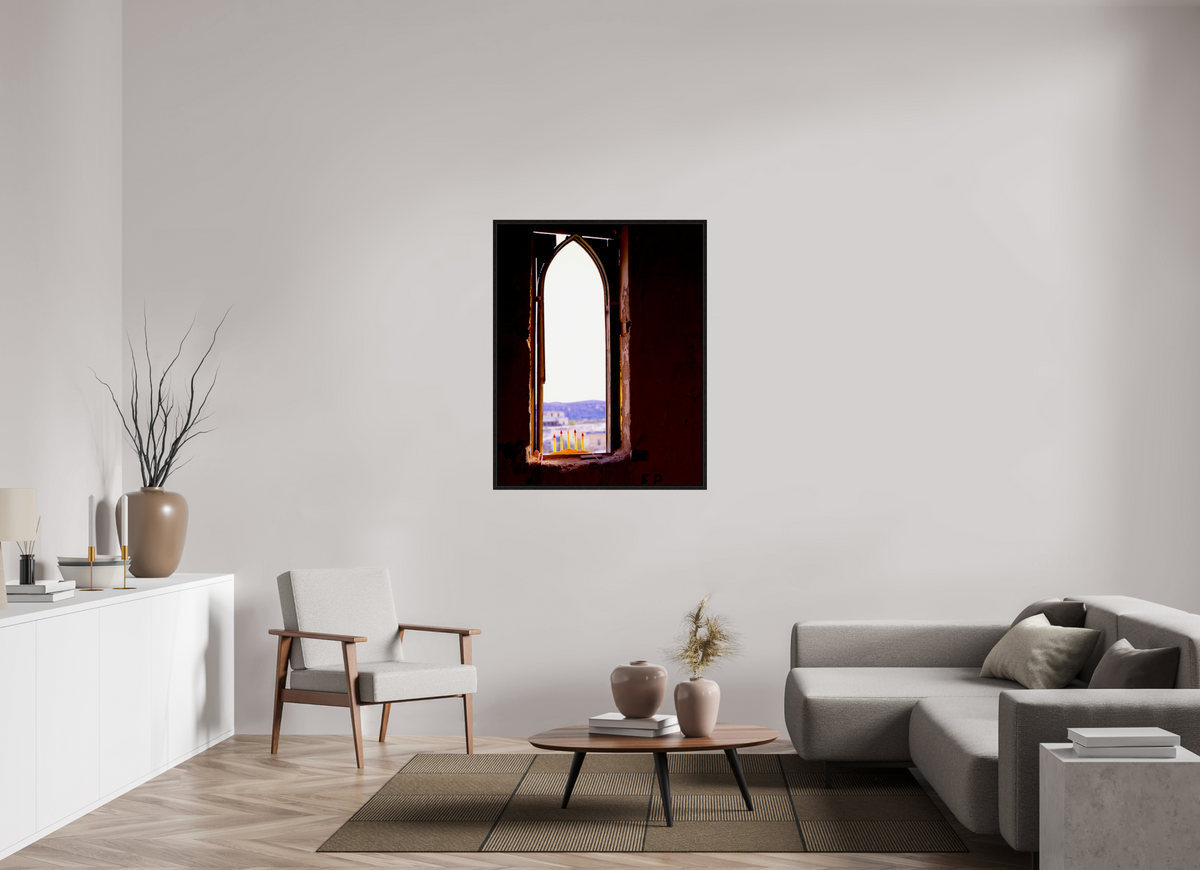 35 x 44.6″, Floater Frame Window Terlingua Church
