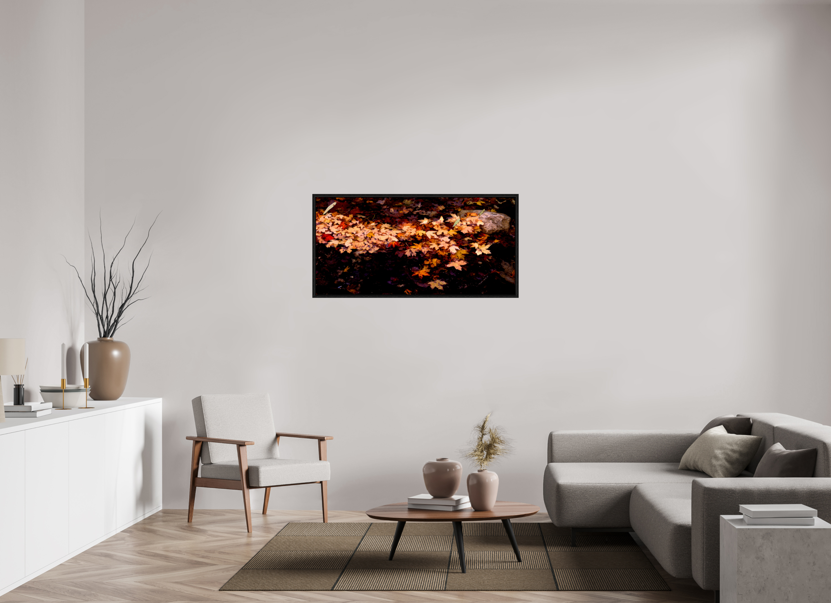 49.4 x 24″, Floater Frame Autumn Leaves