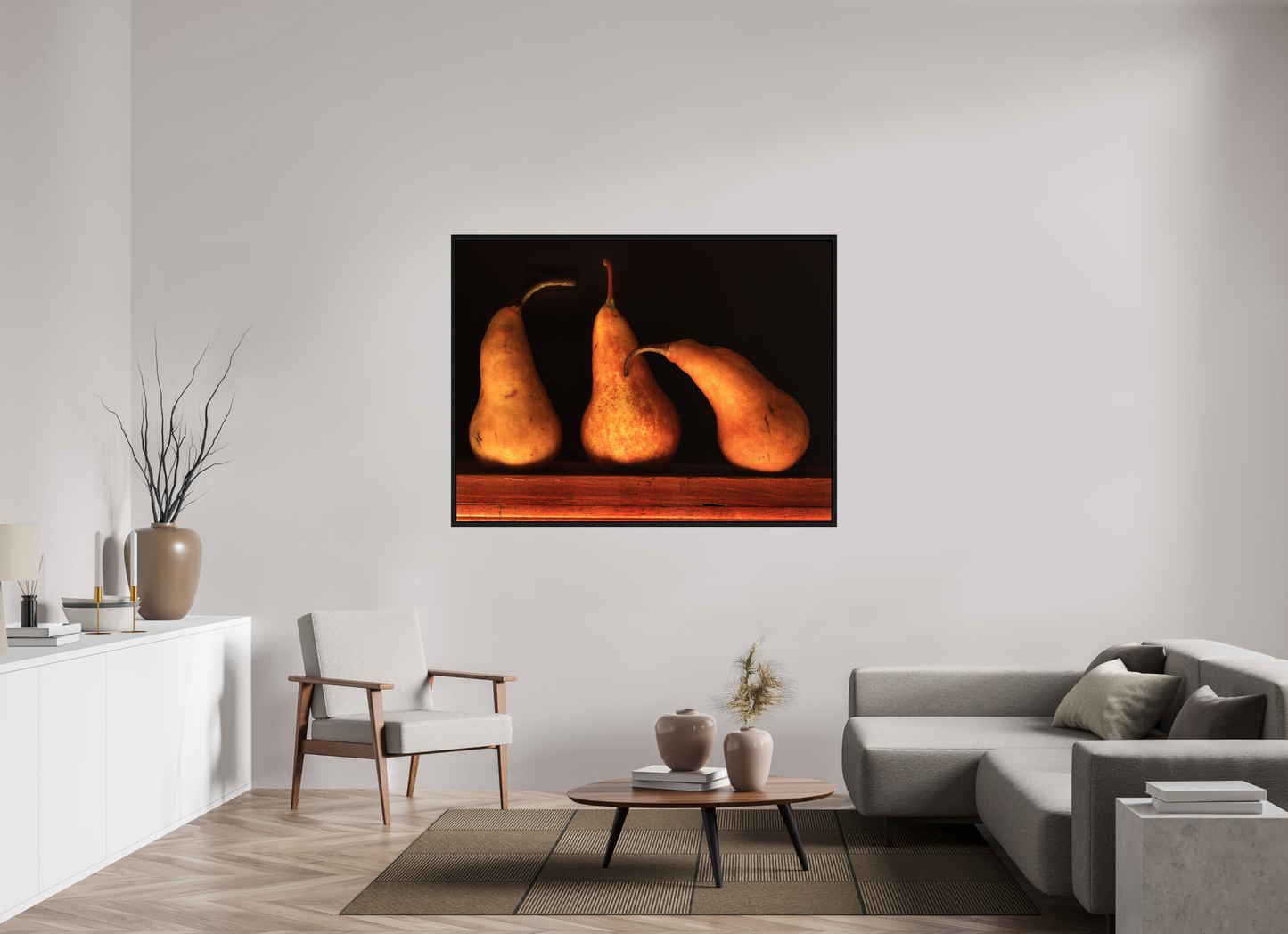 60 x 45″, Floater Frame Three Pears