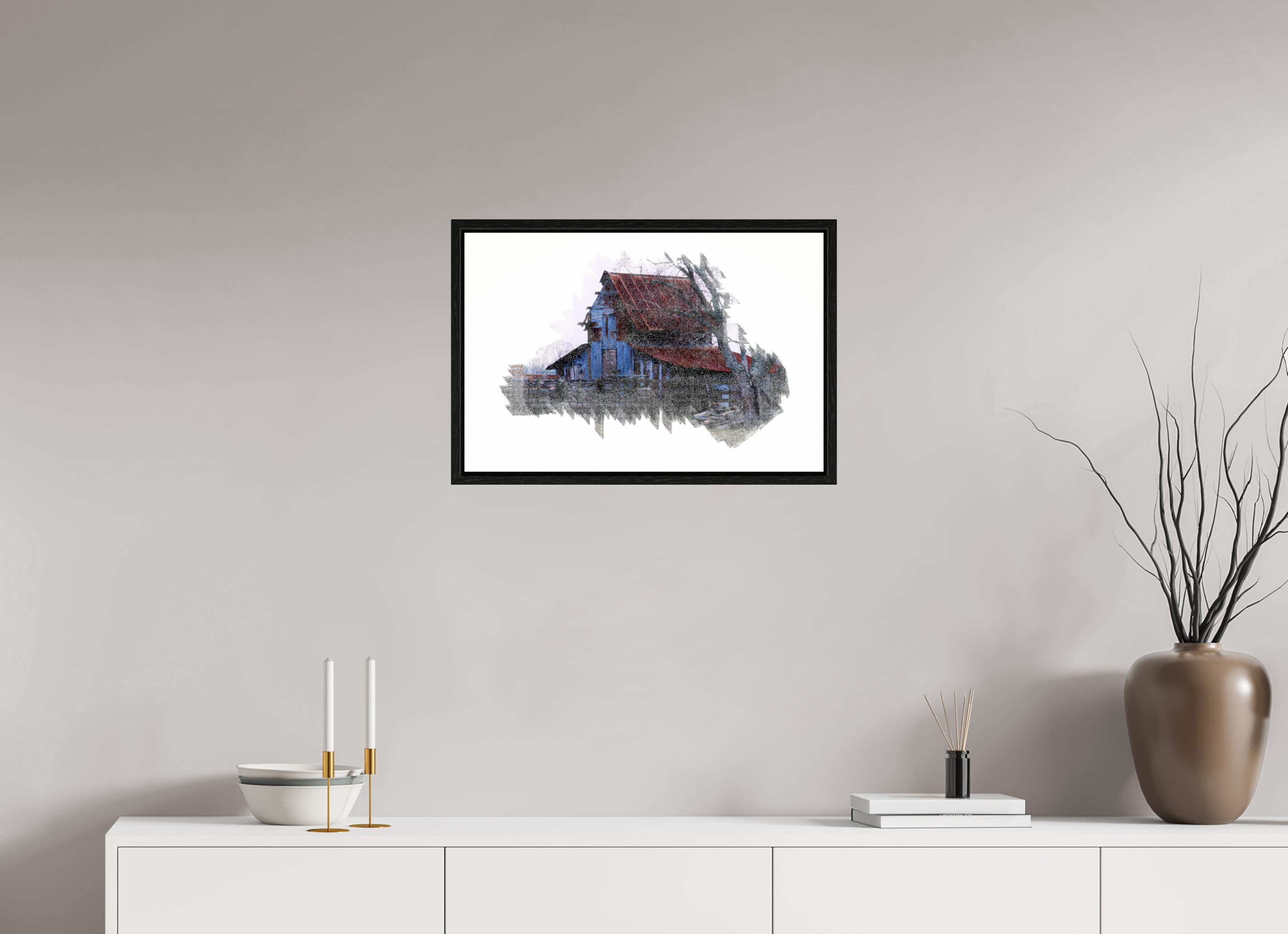 24 x 16″, Floater Frame Barn