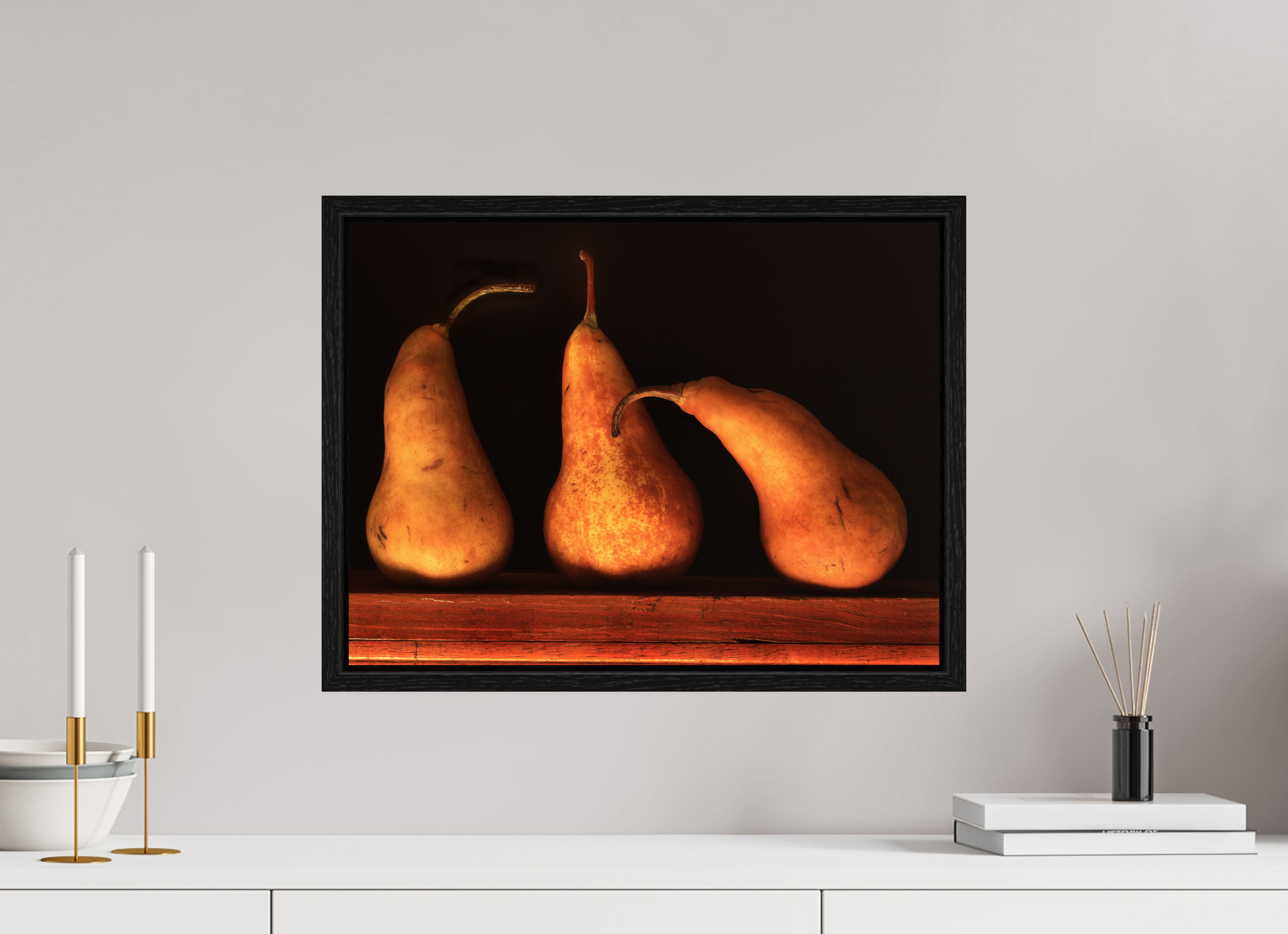 20 x 15″, Floater Frame Three Pears