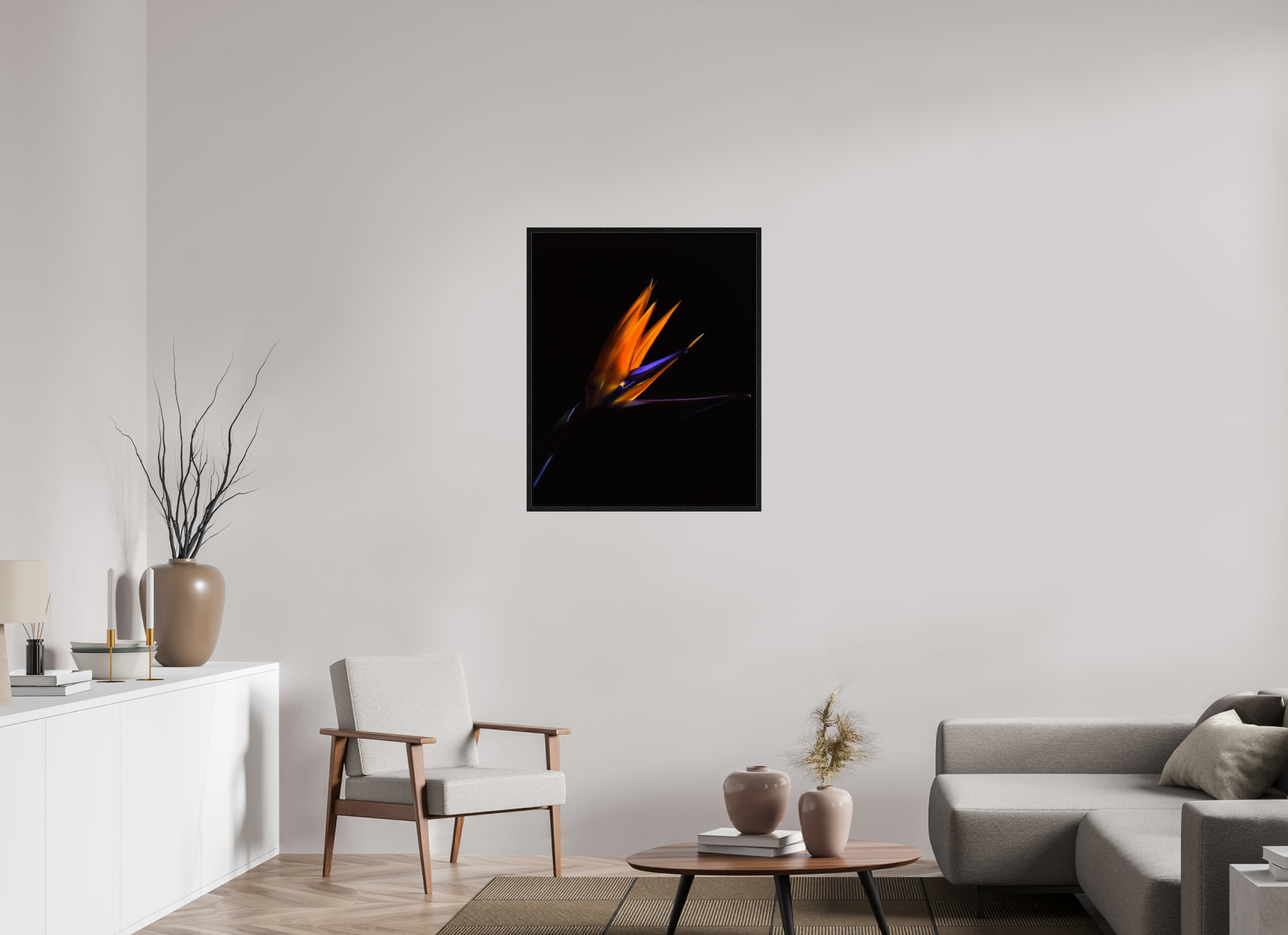 28 x 34.2″, Floater Frame Bird of Paradise