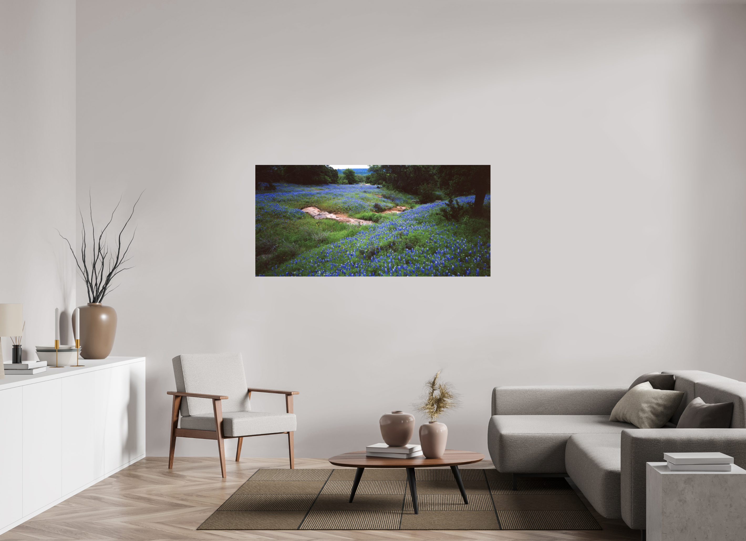 65.2 x 31″, Photo Print Under Acrylic Glass Bluebonnet Field