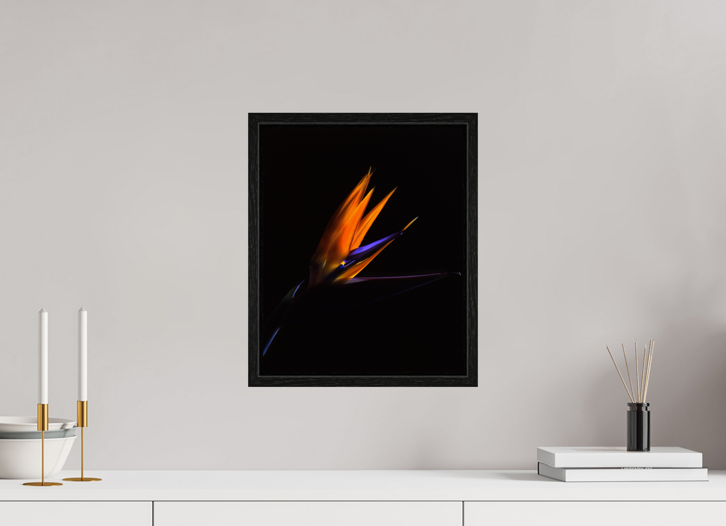 12 x 14.7″, Floater Frame Bird of Paradise