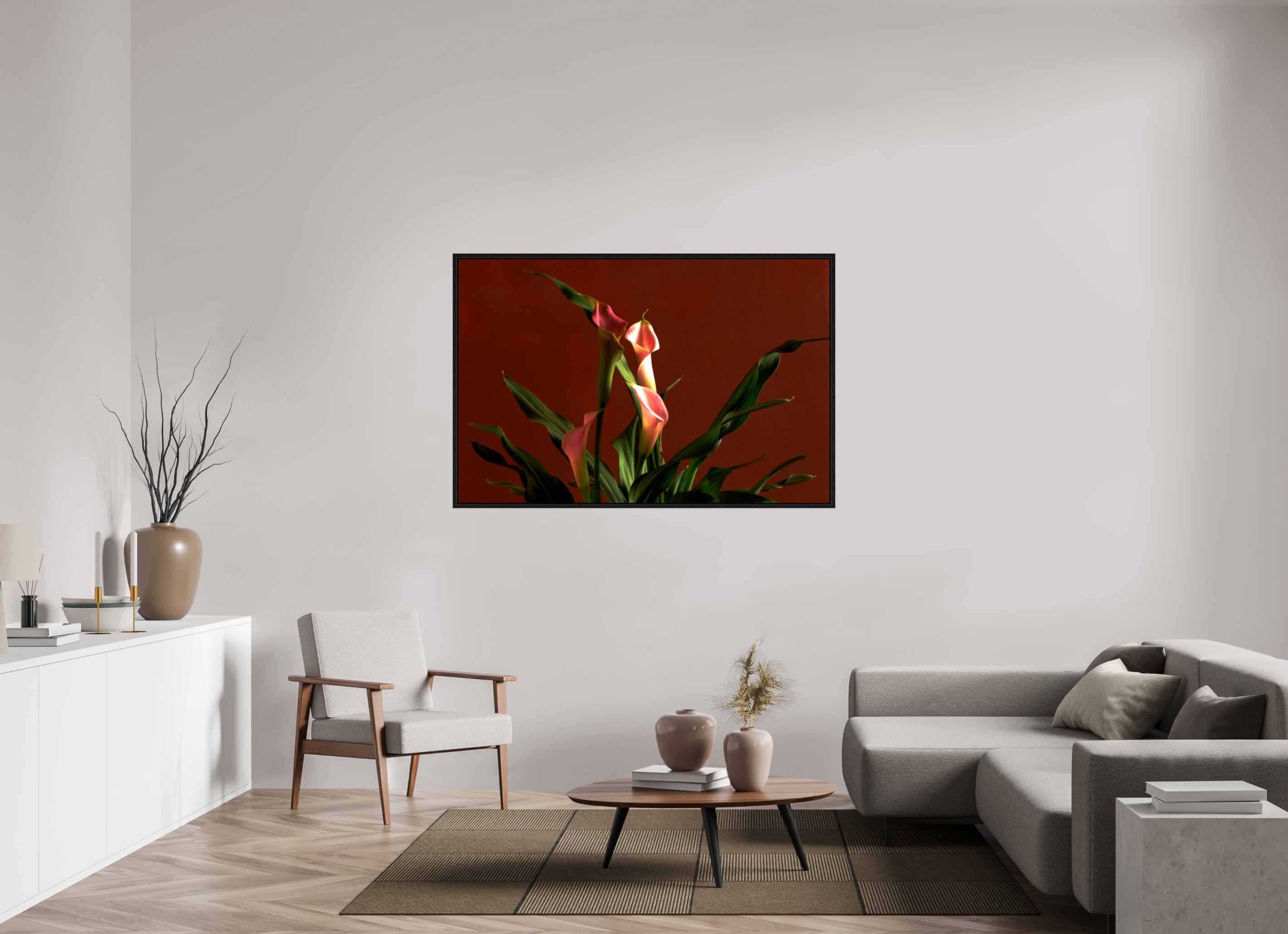 59.4 x 39″, Floater Frame A study in Peach