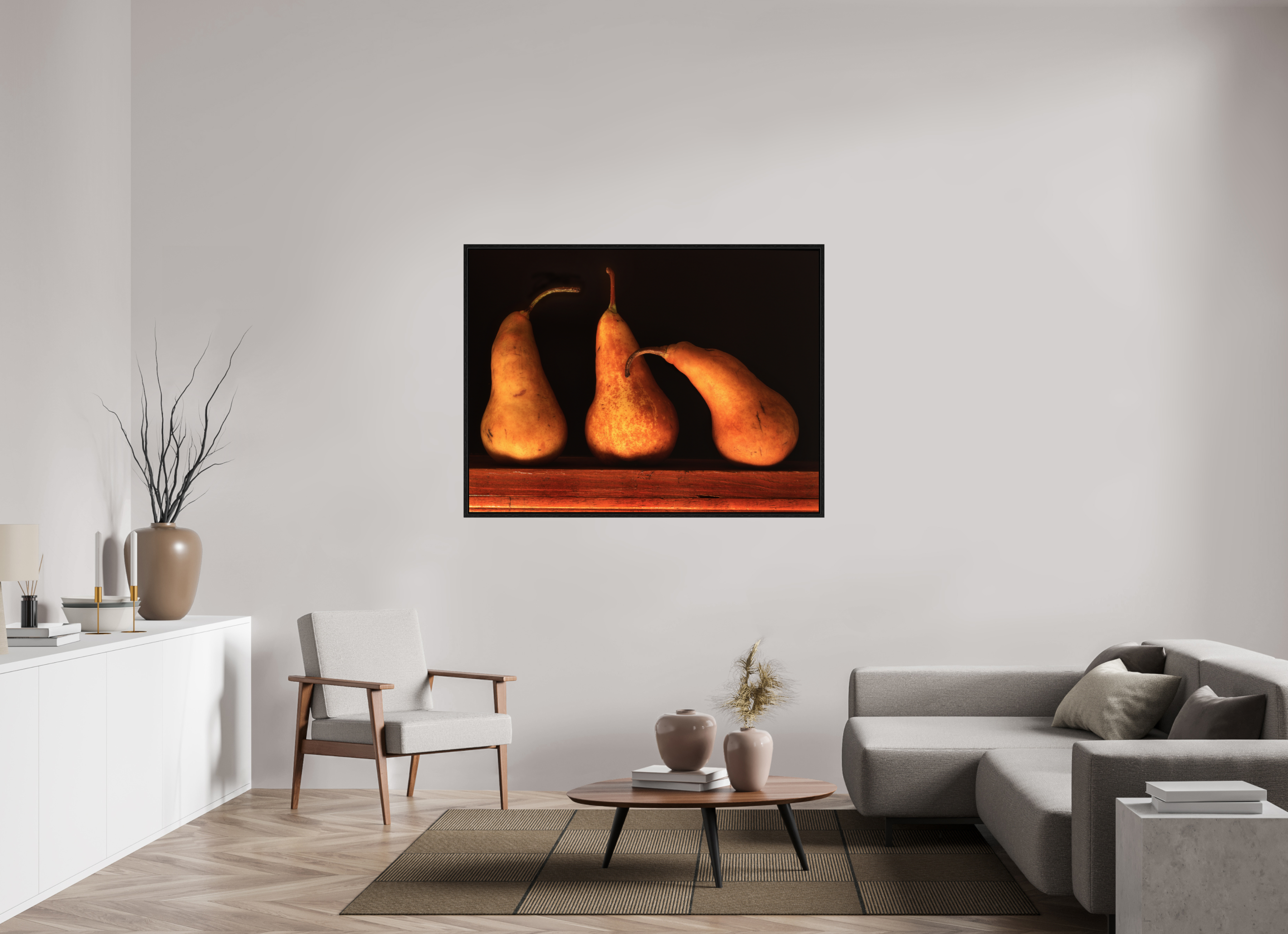 56 x 42″, Floater Frame Three Pears