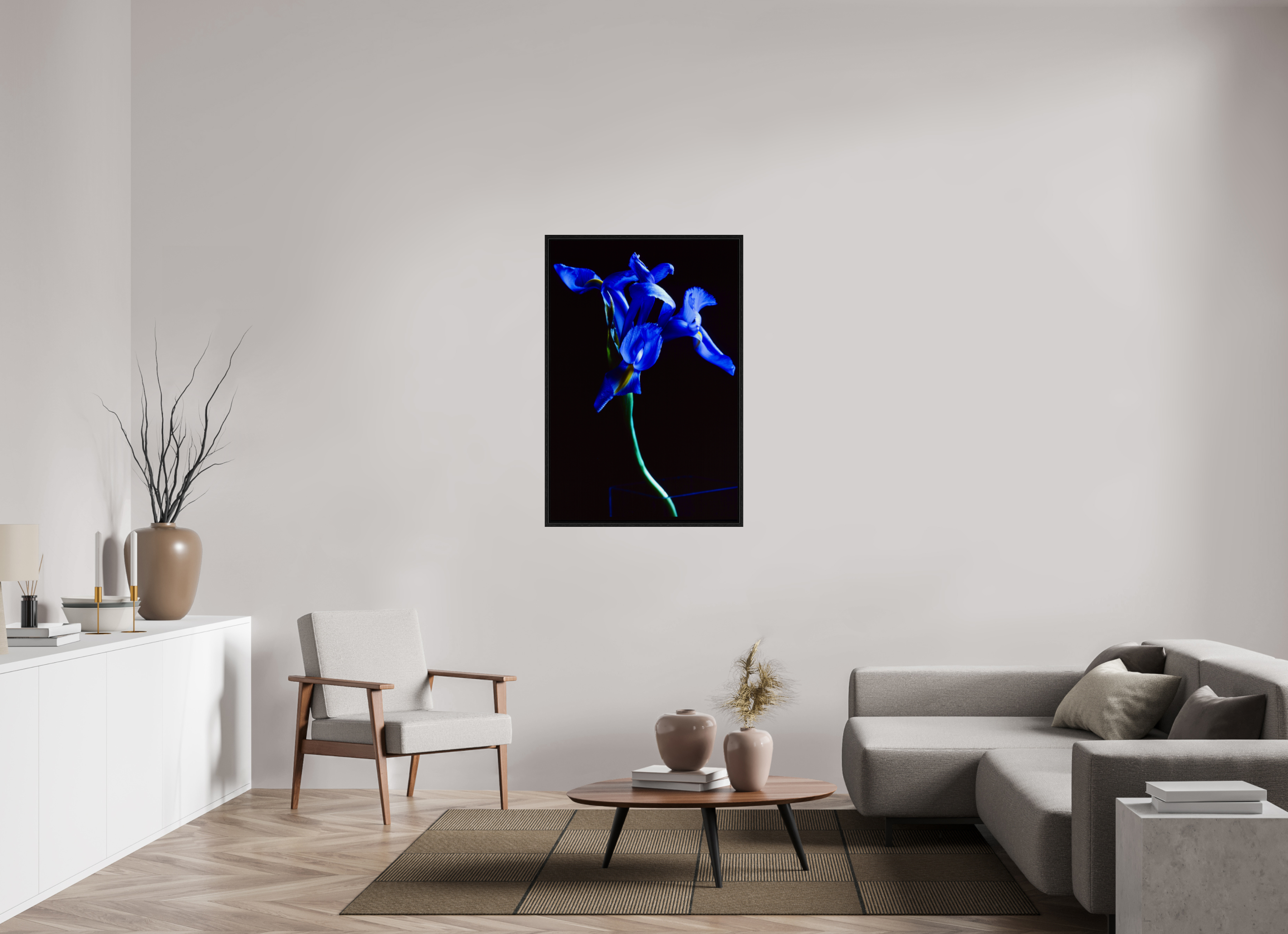 30 x 45″, Floater Frame Blue Iris single