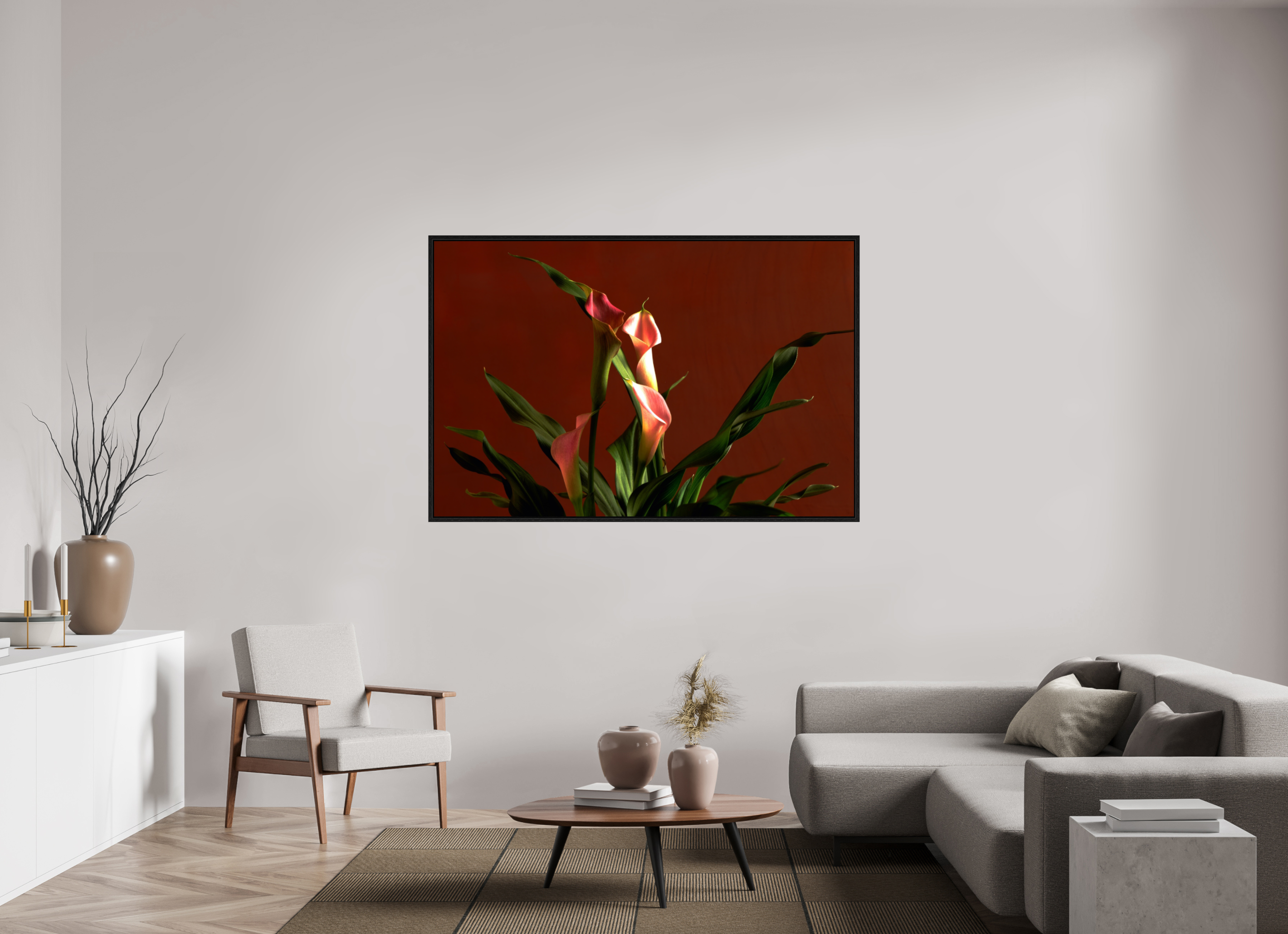 65.6 x 43″, Floater Frame A study in Peach