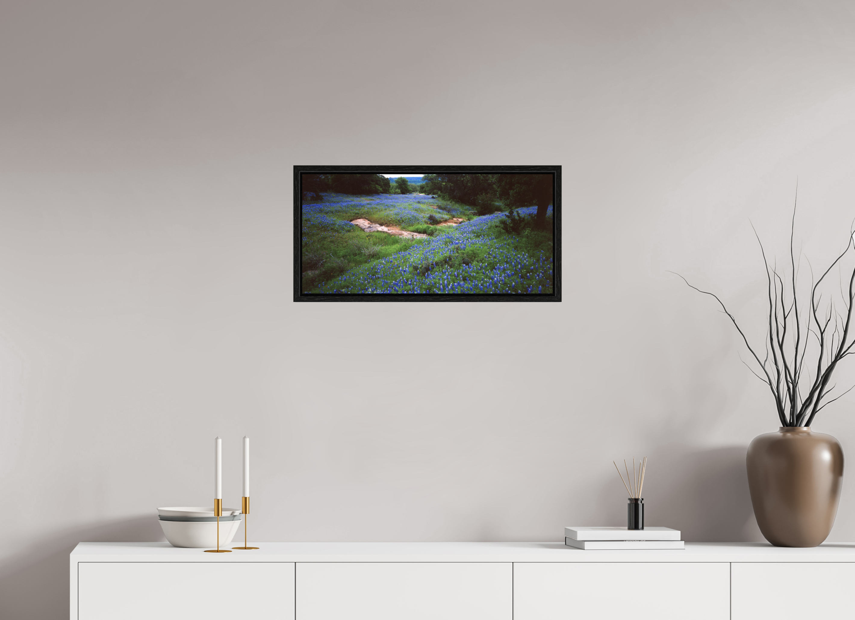 25.2 x 12″, Floater Frame Bluebonnet Field